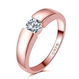 Homens de luxo, anel de casamento de diamante brilhante para mulheres 18K Gold Rose cheio Eternity Jóias de zircônia tamanho 6 7 8 9 10