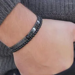 Bracelets de charme Moda de pedra natural Hematita de pulseira masculina Conjunto de temperamento simples Greias geométricas de jóias frias