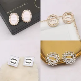 23ss 20style Mixed Luxury Brand Designer Double Letters Stud 18K Gold Plated 925 Silver Circle Famous Women Crystal Pearl Earring Wedding Party Jewerlry
