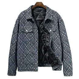 Männer Jacken Männer Plus Größe Winter Warme Mantel Jacquard Weben Denim Jacke Abnehmbare Stepp Liner Oberbekleidung 230325