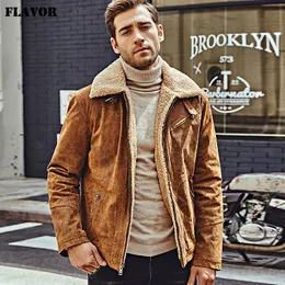 Men's Leather Faux FLAVOR Genuine Motorcycle Jacket Pigskin with Shearling Real Bomber Coat Men 230324