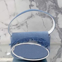 D Omuz Çantası Tasarımcı Çantalar Kadın Denim Çantalar Yarım Yuvarlak Deri Undercard Flep Denim Crossbody Çantalar Moda Çantası 230325