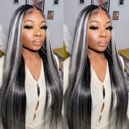 30 34 Inch Highlight Grey Color Wigs Human hair For Women Brazilian Pre Plucked Synthetic Lace Front Wig Preplucked Natural Hairline