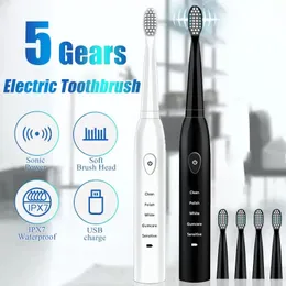 超音波ソニックエレクトリック歯ブラシUSB充電式歯ブラシ洗える電子ホワイトニング歯ブラシ4PCS交換ヘッドDHLフリー