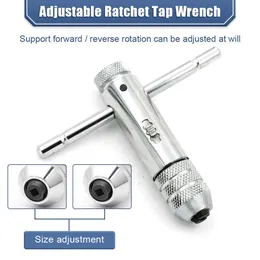 Adjustable Silver T-Handle Ratchet Tap Holder Wrench Set Hand Tools with 5pc M3-M8 Machine Screw Thread Metric Plug T-shaped