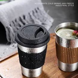 Tasses 400ml Tasse à café avec couvercles en silicone Manches antidérapantes anti-brûlures en acier inoxydable Gobelets à boire Bière Thé Voyage Tasse à eau 230324