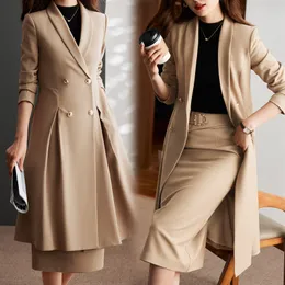 Tvådelad klänning Khaki Högkvalitativ Autumn Winter Formal Ladies Leden Blazer Women Business Suits Work Wear Office Uniform Pants Jacket Set 230324