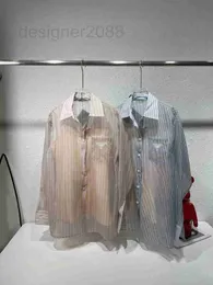 Women's Blouses & Shirts Designer 2023 Fashion 2 Colors Women Elegant Lady See Through Tops Turn Down Collar Long Sleeve Stripe Design Loose Blouse 760F