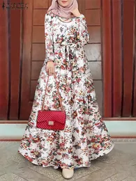 Ethnische Kleidung ZANZEA Elegante Blumen Muslim Kleid Frauen Gedruckt Sommerkleid Kaftan Türkei Abaya Hijab Vestidos Gürtel Weibliche Robe Islam Kleidung 230325