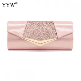 Kvällspåsar Fashion Crystal Sequin Clutch for Women Party Wedding Clutches Purse Female Pink Silver Wallets Bag Prom 230325