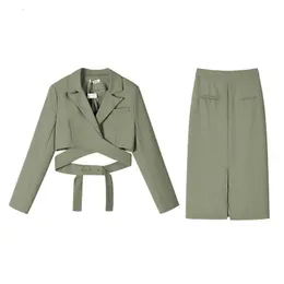 Tvådelad klänning 2023 Spring Pencil kjol Blazer Set Outfits Female Chic Veste With Belt Women Office Ladies Work Jacket Suit Korean Tops Y2K 230324