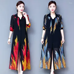 Women's Blouses TingYiLi Summer Cardigan Long Chiffon Blouse Shirt Korean Elegant Sleeve Ethnic Print Kinomo Women