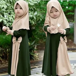 Ethnic Clothing Muslim Kids Girls Prayer Dress Hijab Abaya Robe Arab Dubai Children Ramadan Kaftan Headscarf Bow Islamic Eid Party Gown Jilbab 230324
