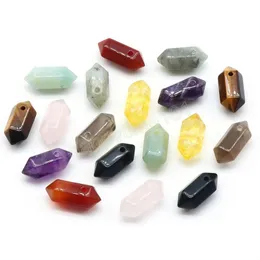 8x20mm Hexagonal Natural Stone Pendant Small Obsidian Citrines Tiger Eye Pink Quartz Crystal Charm Pendulum