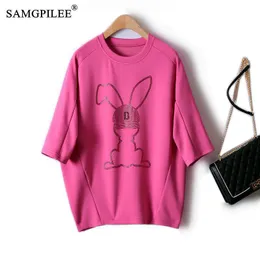 Damen-T-Shirt, lässig, übergroßes T-Shirt, Sommermode, Luftbaumwolle, Cartoon-Figur, hoher Bohrer, 4 Farben, optionales Top, Y2k-Kleidung, 4XL 230324