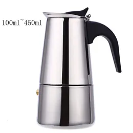 Coffee Pots Stove Top Moka Coffee Pot Stainless Steel Filter Italian Espresso Coffee Maker Percolator Tool Mocha Cafetiere 100200300450Ml 230324