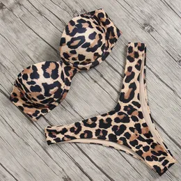 Kvinnors badkläder sexiga kvinnor bikini brasilianska baddräkt pushup bh set två stycken baddräkt lowwaisted beachwear leopard badning 230325