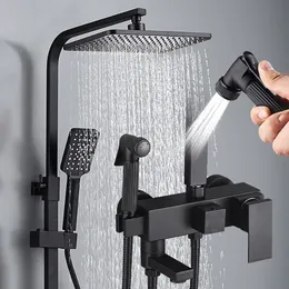 Badkamer douchekoppen zwarte badkamer douchegranen koude mixer kraan regenval doucheset met bidet kraan gratis badkamer plank 230325