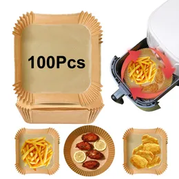 Baking Dishes Pans 50100Pcs Air Fryer Disposable Paper Liner 7.96.3inch Square Non-stick Baking Paper for Air Fryer Oil-proof Baking Roasting Mat 230324