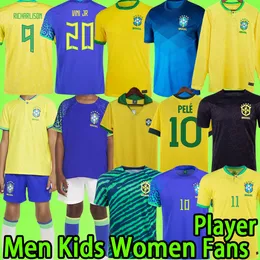 Brasilsfotbollströjor 2022 Men Kids Kit Women Brasil Retro 1970 Pele Uniform Vini Jr Alisson 20 21 22 23 Lång ärm Camisetas de Futbol 2023 målvakt Fotbollströja
