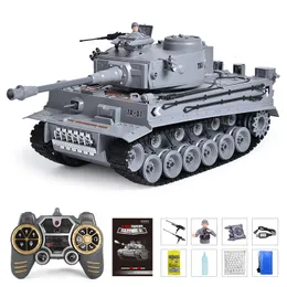 Electricrc Car RC Tank Shoot Bullet Smoking Infraröd fjärrkontroll Toy Tiger Militärmodell vibrerande rekyl med ljud LED Boy Gift 230325