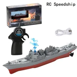 ElectricRC Boats Model Warship Speed ​​Boat Toy Remote Control 24 GHz Flexibelt fartyg för Lake Pool Kids Electronic Gift 230325