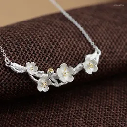 Łańcuchy fnj 925 ręcznie robiony srebrny naszyjnik z kwiatem śliwki do biżuterii wytwarzający 45 cm czyste szterlingowe kobiety