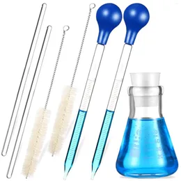 Hip Flasks 1 Set Clear Scale Professional Erlenmeyer Flask Droppers Stirring Rods Brushes Cone And