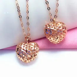 Jóias de correntes Ladies 585 Gold roxo Design tridimensional Colar pingente de coração 14K Rose Classic Romantic Romantic Romantic