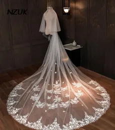 Veli da sposa NZUK Elegante Cattedrale Velo da sposa Appliques in pizzo Bordo Lungo Tulle Voilette Novias 2023 Accessori