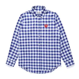 Designer Men's Casual Shirts Com des Garcons PLAY CDG Man Red Heart Long Sleeve Blue/White Gingham Plaid Shirt Men Size XL
