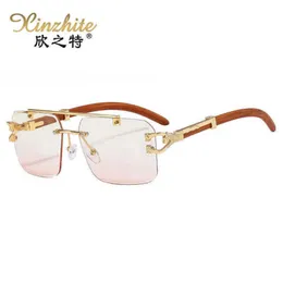 豪華なデザイナー高品質のサングラス20％オフパーソナライズされた木製穀物脚ヒョウ装飾グラスオーシャンフィルムファッションフレームレスエッジ