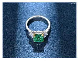 Klusterringar Grön ädelsten Square Precious Synthetic Large Diamond Ring Cut 8 High Carbon 925 Sterling Silver European Kvinna