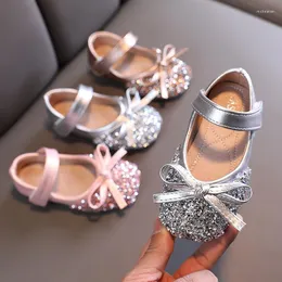 Flat Shoes Girls Bling Mary Janes For Kids Flats Bowtie Wedding Princess Glitter Dancing Crystal Childrens Toddlers