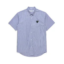 Tasarımcı Erkekler Günlük Gömlek CDG Com Des Garcons Kısa Kollu Siyah Kalp Çizgili Gömlekler Mavi/Beyaz Boyut XL