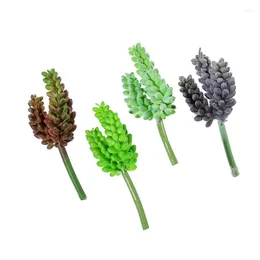 Flores decorativas 14 cm 3heads Wheat Green Suculentas artificiais Diy Diy Home Garden Living Sala de estar Desktop Plantas falsas Arranjo de flores