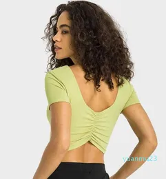 LU-357 Plissee Rücken Yoga Tops Sport kurzärmelig Mode vielseitige schlanke Hemden laufen Fitness Fitnessstudio Kleidung 011 011