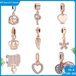 925 Siver Beads Charms Pandora Charm 팔찌 여성을위한 디자이너 하트 보우 깃털 구슬 Dangle