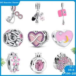 925 Siver Beads Charms per Pandora Charm Bracelets Designer for Women Pink Best Love Dare to You Mom Crown Charm