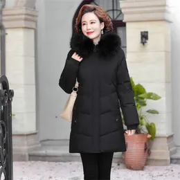 女性のトレンチコートフード付き厚いジャケット女性2023中年の母綿冬コート祖母服プラスサイズの長いパーカーの女性