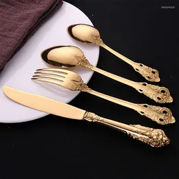 Servis uppsättningar Spklifey Cutlery Set Spoon and Fork Gold rostfritt stålspegelgafflar Knivar Skedar skedar