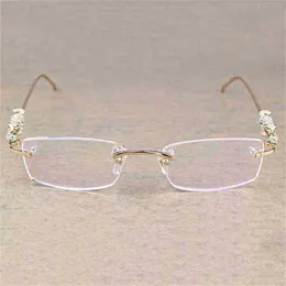 Mäns lyxdesigner Kvinnors solglasögon vintage Leopard Rimless Clear Stone Transparent Glass Rame Eyewear Men Accessories Oculos Eyeglasses