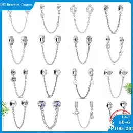 925 ciondoli di perle d'argento per bracciali con ciondoli pandora designer per donna Catena di sicurezza Luna Fiore Foglie Farfalla