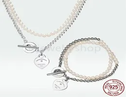 T Designer heart pendant tag pearl Necklace bracelet diamond stud earrings Women Luxury Brand Jewelry Classic Fashion 925 sterll2000439