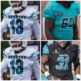 Coastal Carolina Chanticleers Football Jersey NCAA College 10 Grayson McCall 1 CJ Marable 6 Jaivon Heiligh 4 Jesaja troligt 29 Silas Kelly 52 Brewer 94 Jeffrey Gunter