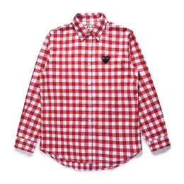 Дизайнерские мужские повседневные рубашки com des garcons играют в CDG Man Black Heart Red/White Gingham Plaid Рубашка с длинным рукавом, мужчина, размер XL