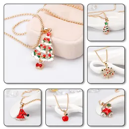 Pendant Necklaces 9 Styles Charm Christmas Necklace For Women Children Tree Elk Deer Bell Snowman Santa Claus Xmas Gift