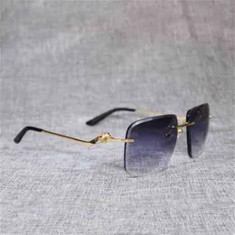 Herren Luxus Designer Damen Sonnenbrille Vintage Randlos Oversize Herren Oculos Leopard Style Square Metal Shade Cutting Lens Gafas Damen OutdoorKajia