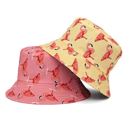 ベレー帽豪華なフラミンゴプリントバケツハットメンズサマーヒップホップゴロ釣り漁師パナマキャップベット