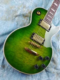 Anpassad elektrisk gitarr persikan blommor trä kropp och nacke rostråk fingerbräda jade grön stor blomsterfanér i lager snabbpaket